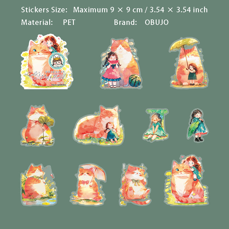 10 Pcs Cartoon Pet and Litterle Girl PET Stickers  ACDSJ