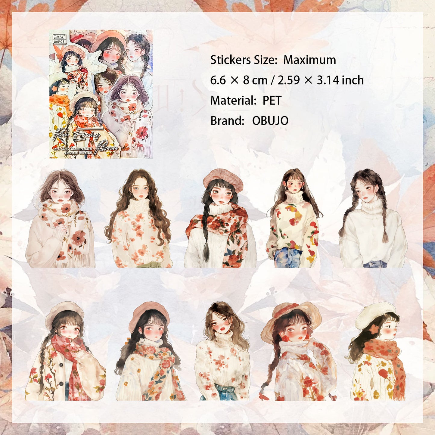 20 Pcs Fashion GIrl PET Stickers RFMY