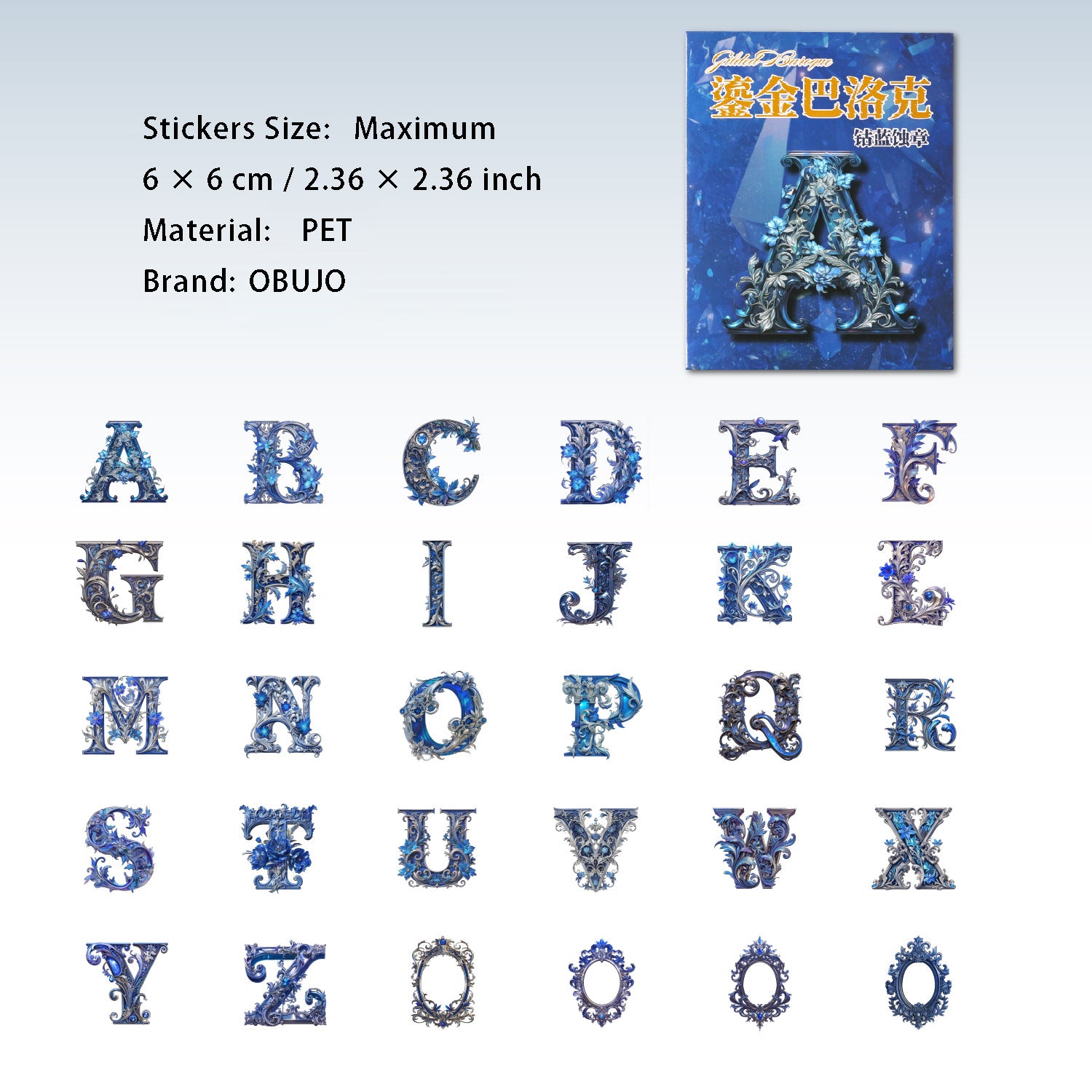 30 Pcs Gothic Alpabet Letter PET Stickers LJBLK