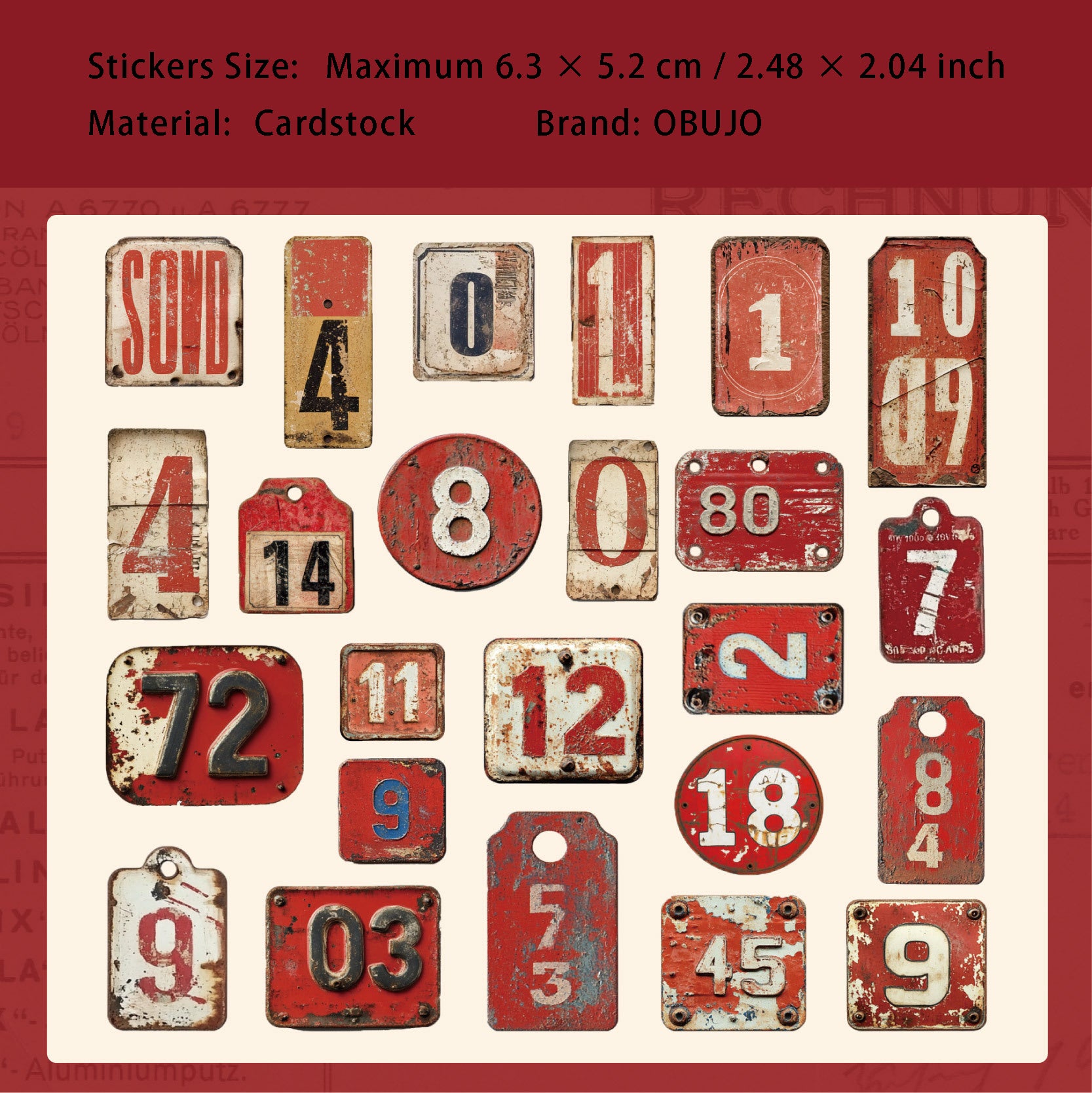 24 Pcs Vintage Number Lable Stickers SFXL