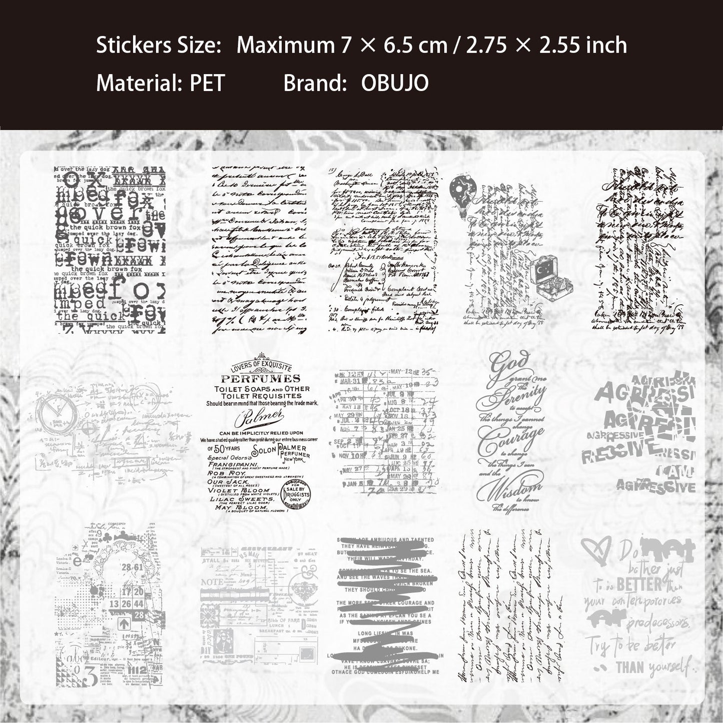 15 Pcs Vintage PET Stickers BGBC