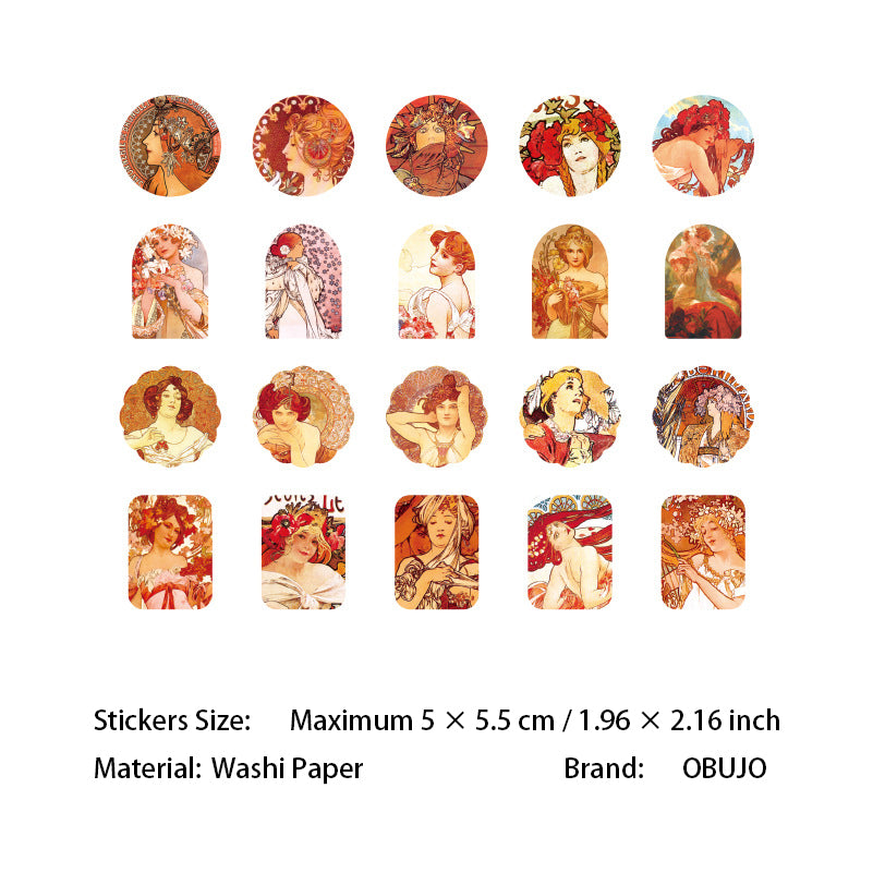 40 Pcs Mucha Themed Stickers MXHY