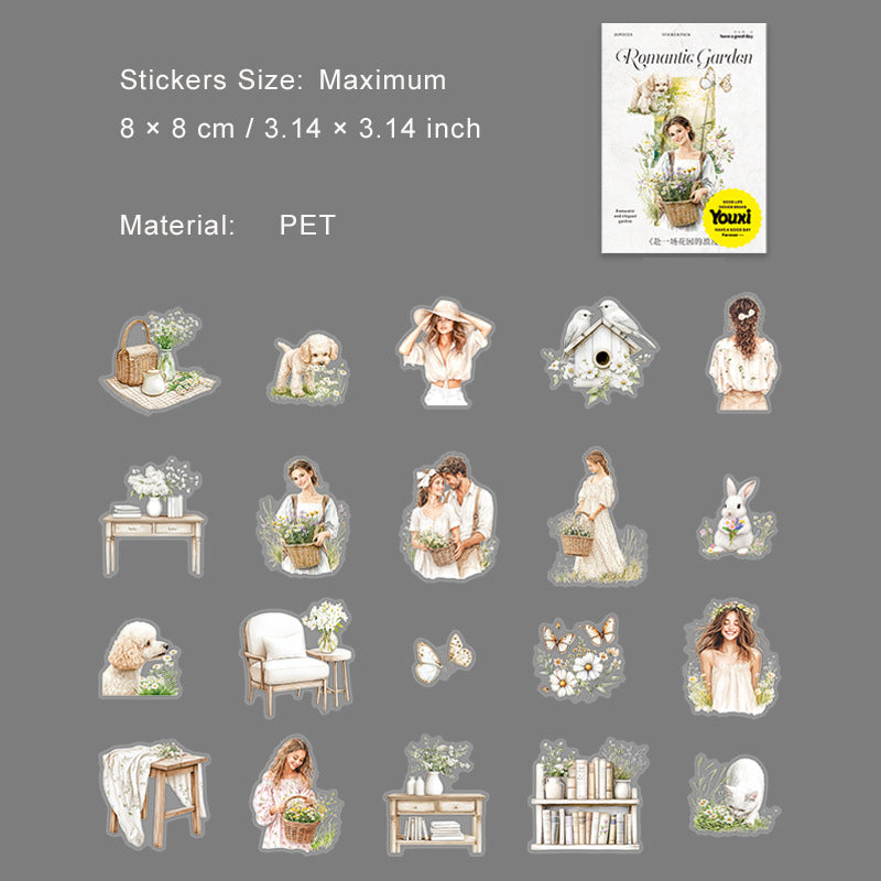 20 Pcs Garden Girl PET Stickers FYCHYDLM