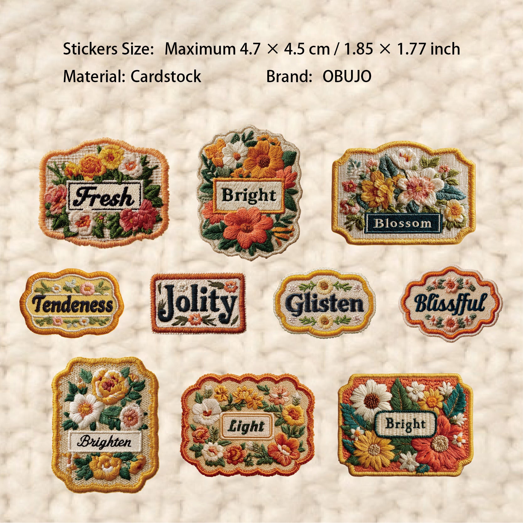 20 Pcs Embroidered Label Themed Cardstock Stickers BDXL