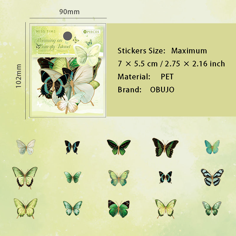 30 Pcs Gold Foil Butterfly PET Stickers DYMY