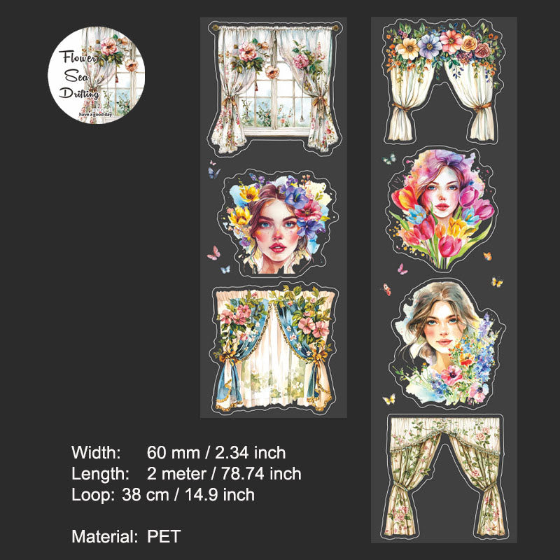 1 Roll Sea of Flowers PET Stickers Tape HHYL