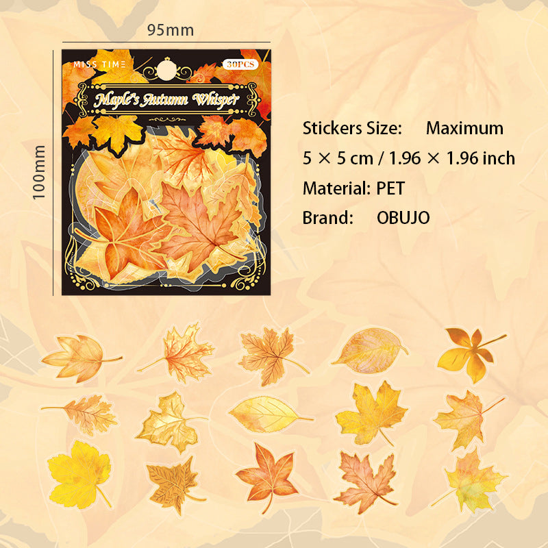 30 Pcs Autumn Leaves PET Stickers FYWY