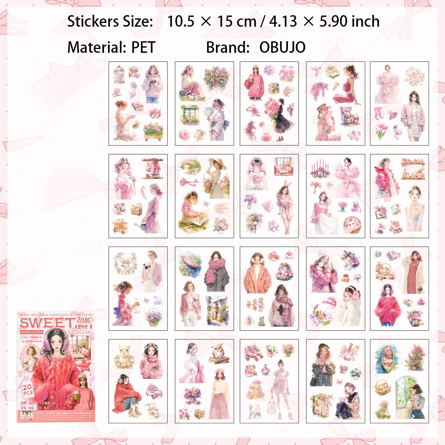 20 Pcs Floral Girl Stickers Book YRRH