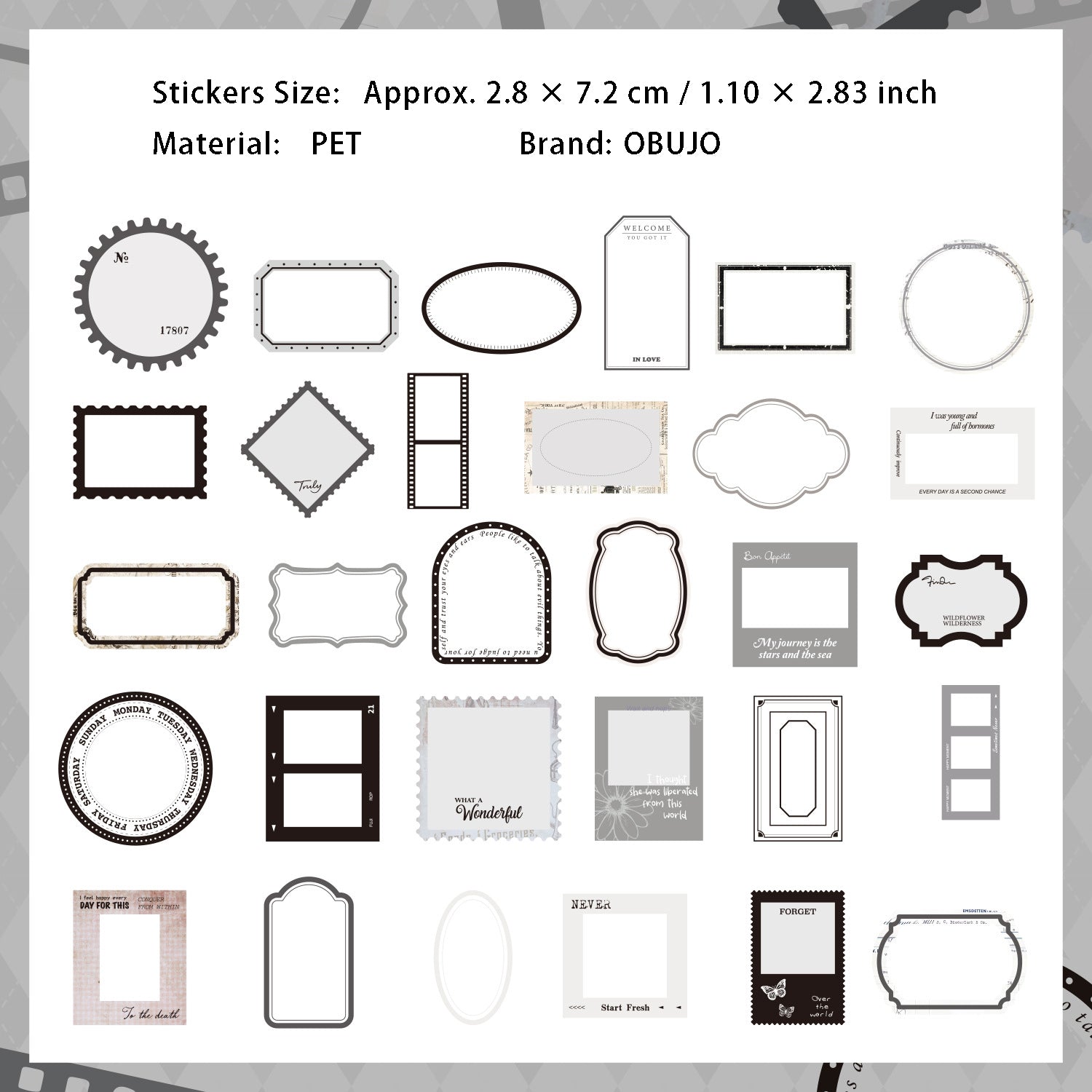 30 Pcs Board Frame PET Stickers DGSH