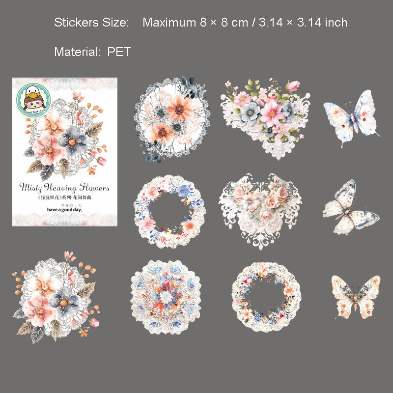 10 Pcs Lace Flower PET Stickers MLZH
