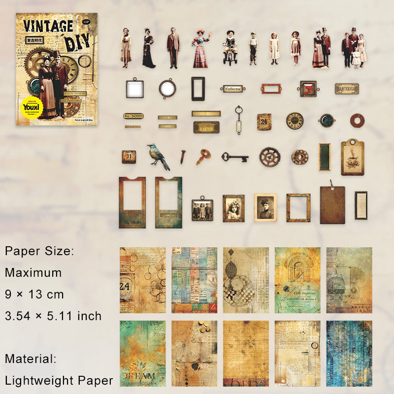 55 Pcs Vintage Cardstock and Paper Kit FGSZ
