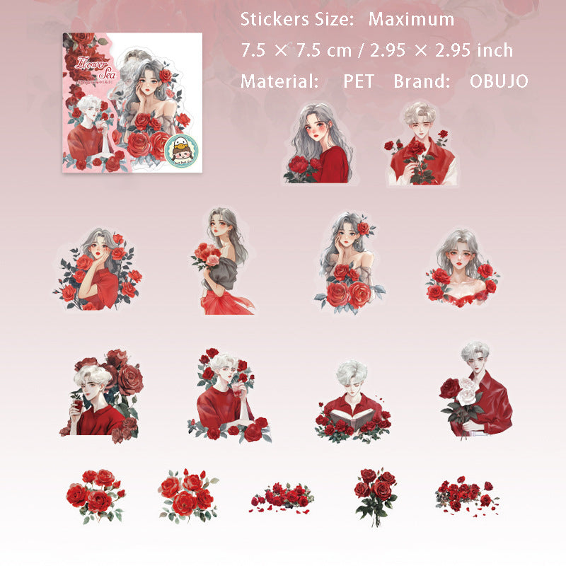 15 Pcs Rose Girl PET Stickers QPZHHZ