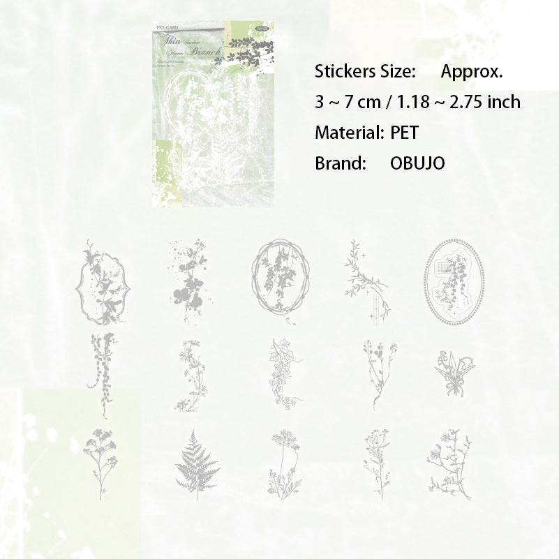 30 Pcs Holographic Silver Botanical PET Stickers YGFM