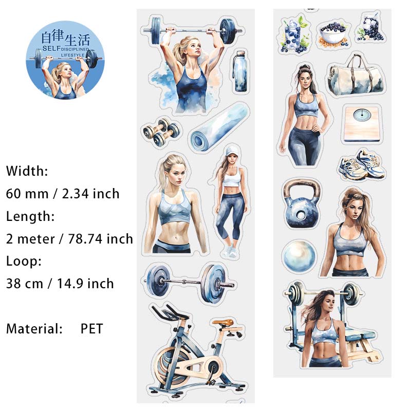 1 Roll Fitness Girl PET Stickers Tape ZLSH