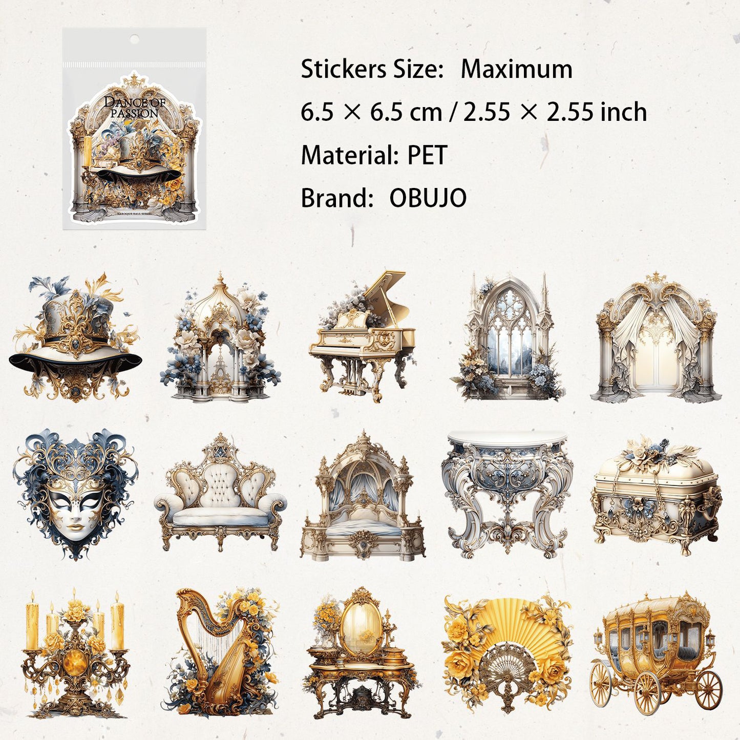 30 Pcs Baroque Themed PET Stickers BLKWH