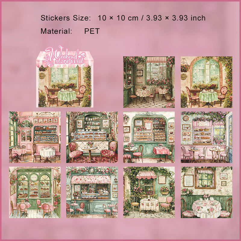10 Pcs Vintage Shop Theme PET Stickers ZMTD