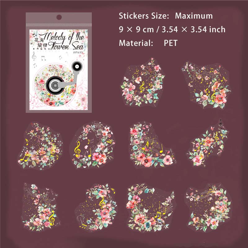 10 Pcs Music Flower PET Stickers HHXL