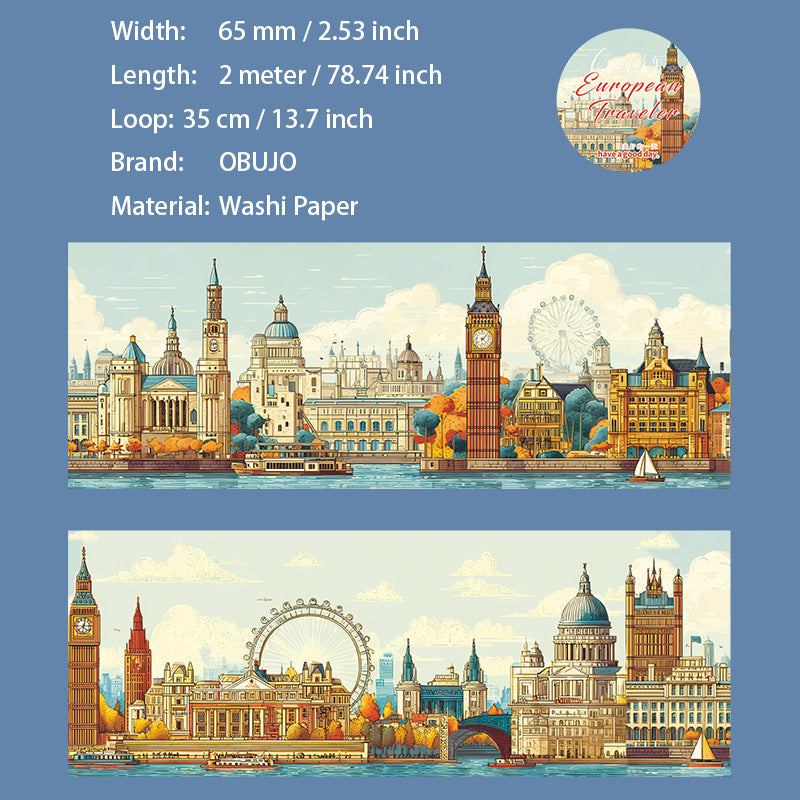 1 Roll Europe Travel Theme Washi Tape OZLR