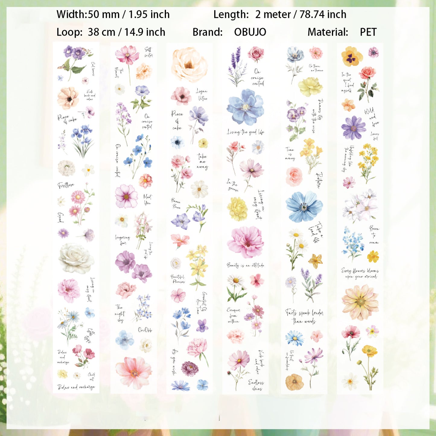 6 Rolls Wildflower PET Stickers Tapes Set FFXS