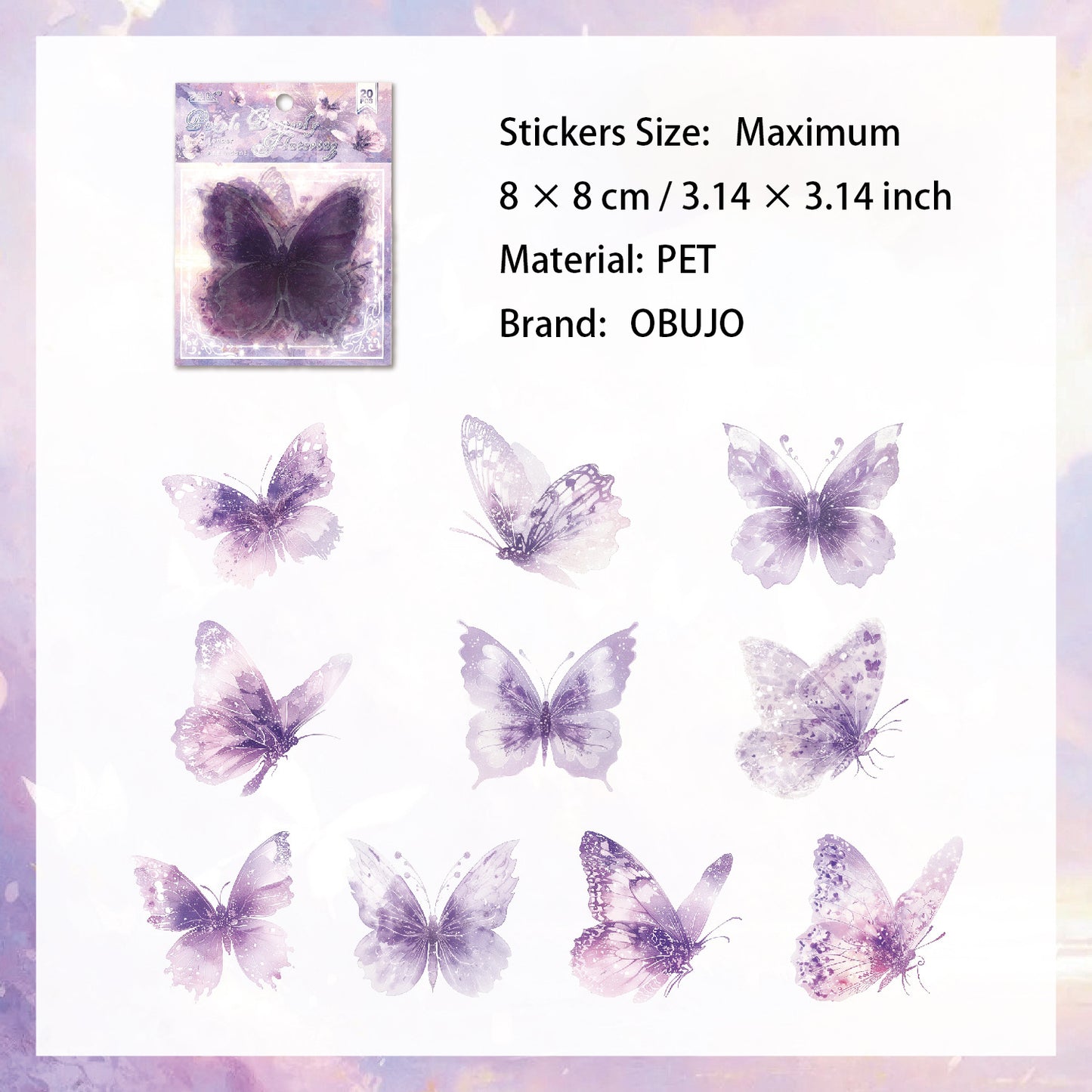 20 Pcs Watercolor Flower PET Stickers RQHS