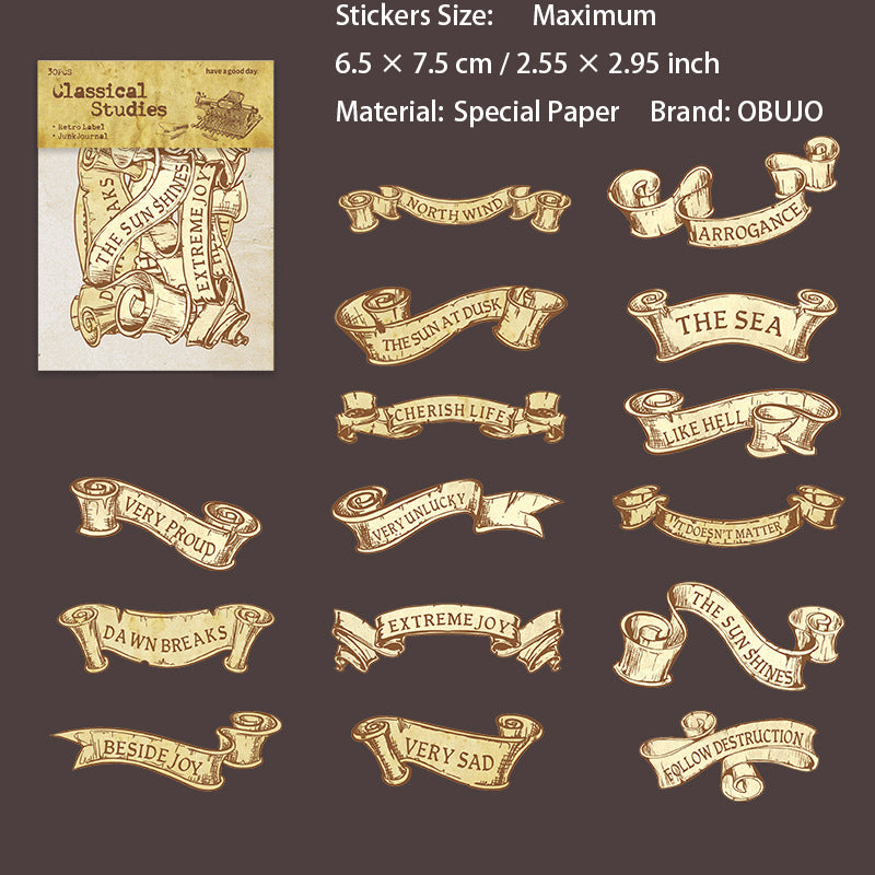 30 Pcs Vintage Words Label Stickers GDJX
