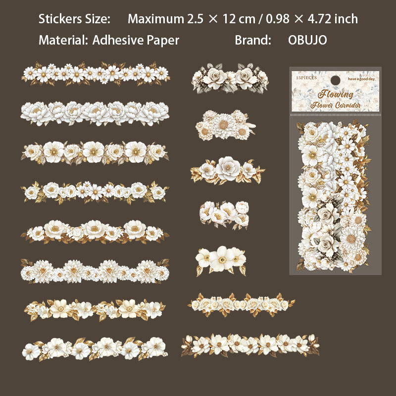 15 Pcs Vintage Flower Stickers LGHL