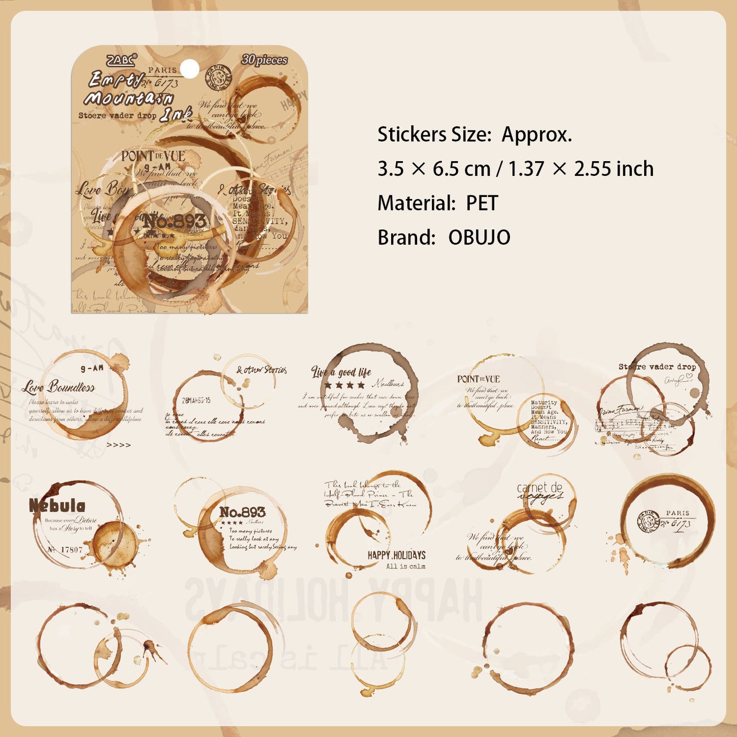 30 Pcs Watercolor Mark PET Stickers YYLG