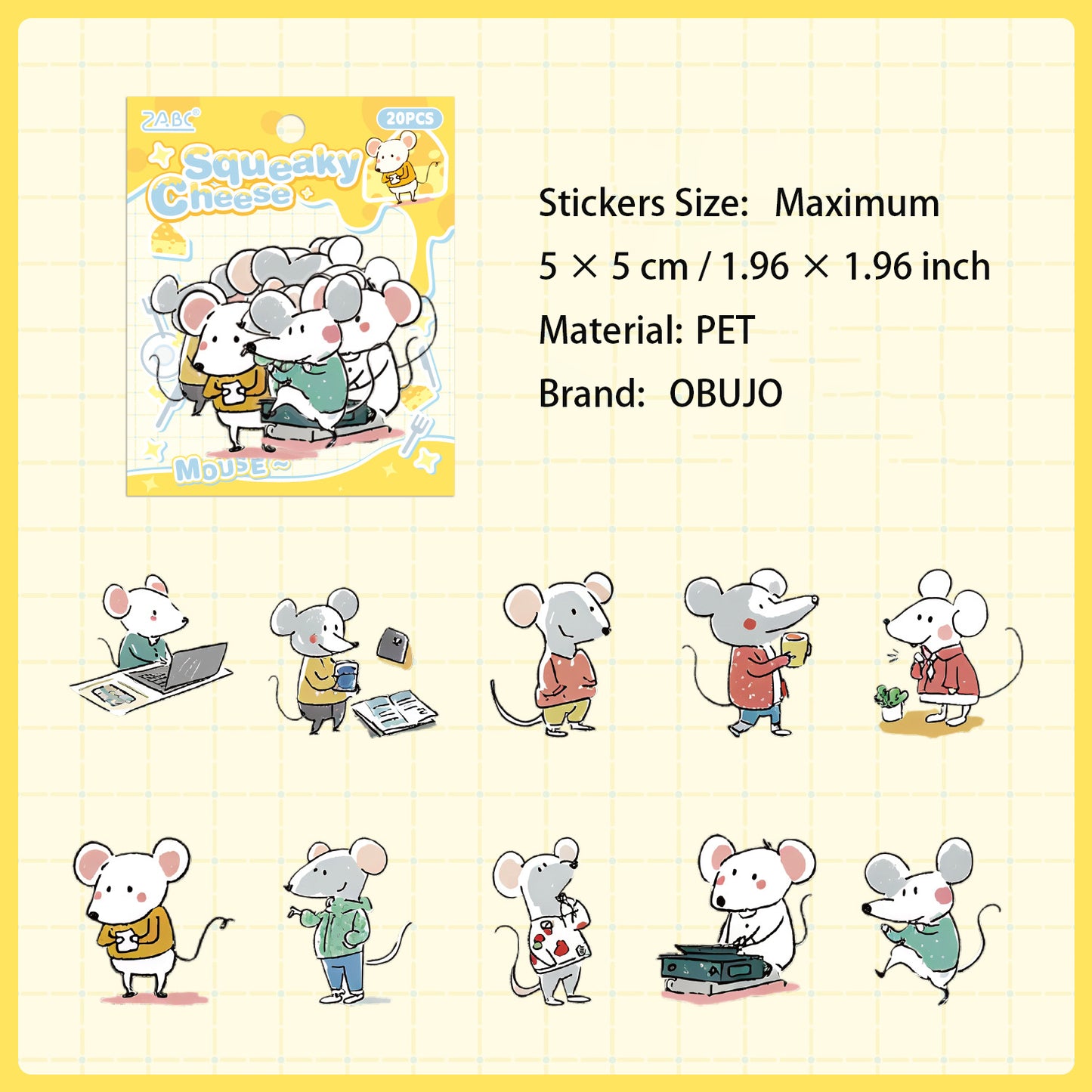 20 Pcs Cartoon Animal PET Stickers DWHXQ