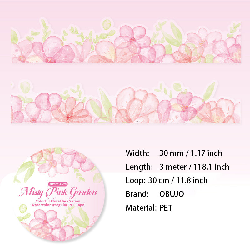 1 Roll Watercolor Flower PET Stickers BLHH