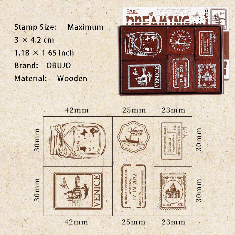 6 Pcs Vitnage Flower Firework Wooden Stamp Kit YYZY