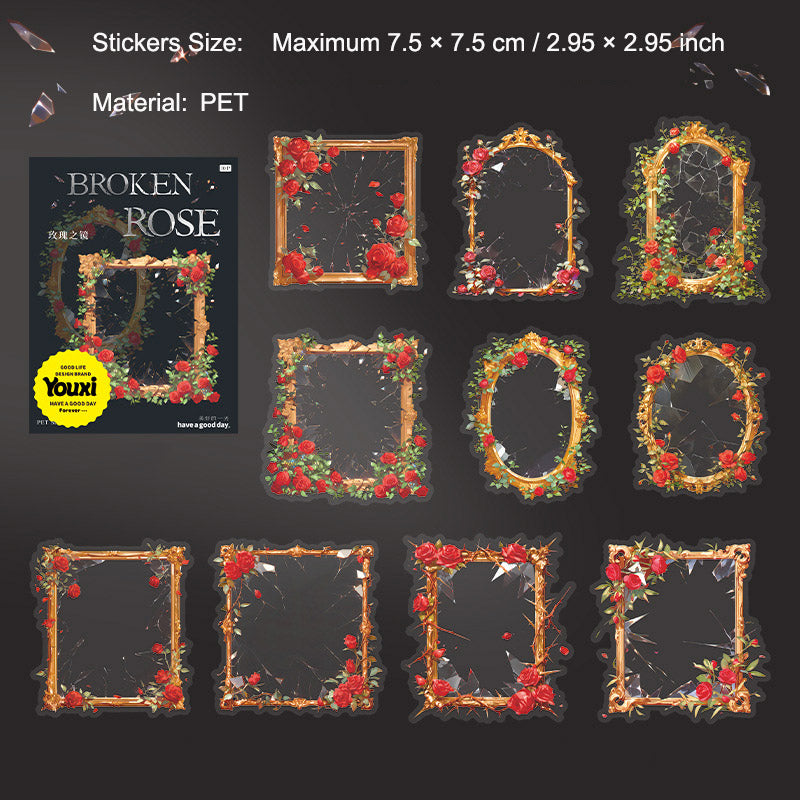 10 Pcs Rose Frame PET Stickers PSMG