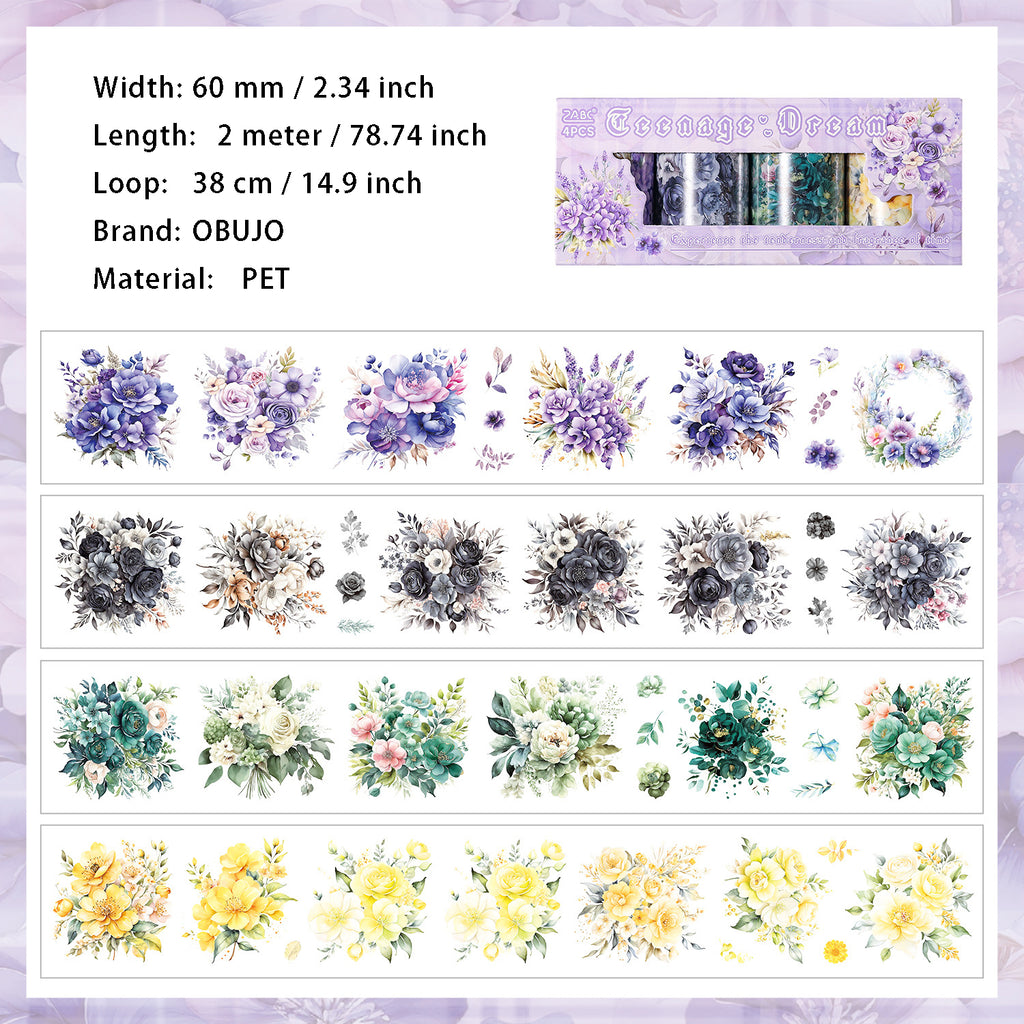 4 Rolls Flower PET Tape Set HTSY