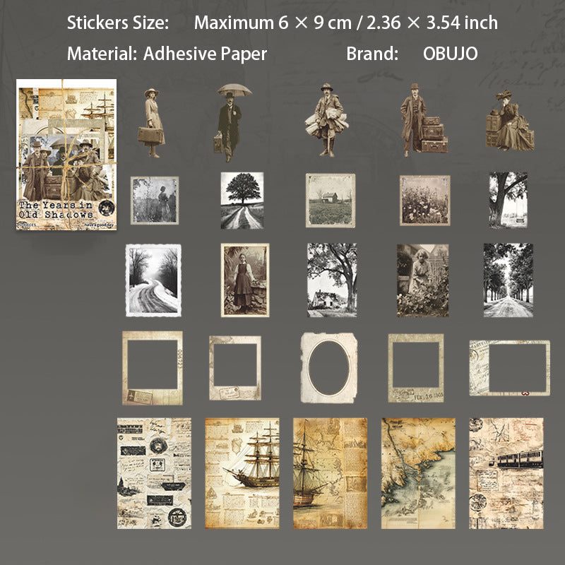 50 Pcs Old Memory Themed Junk Journal Stickers JYLSY