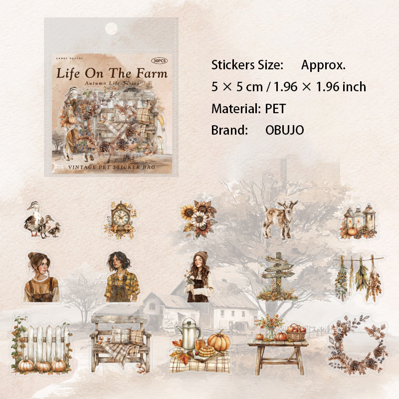 30 Pcs Autumn Landscape PET Stickers QRSH