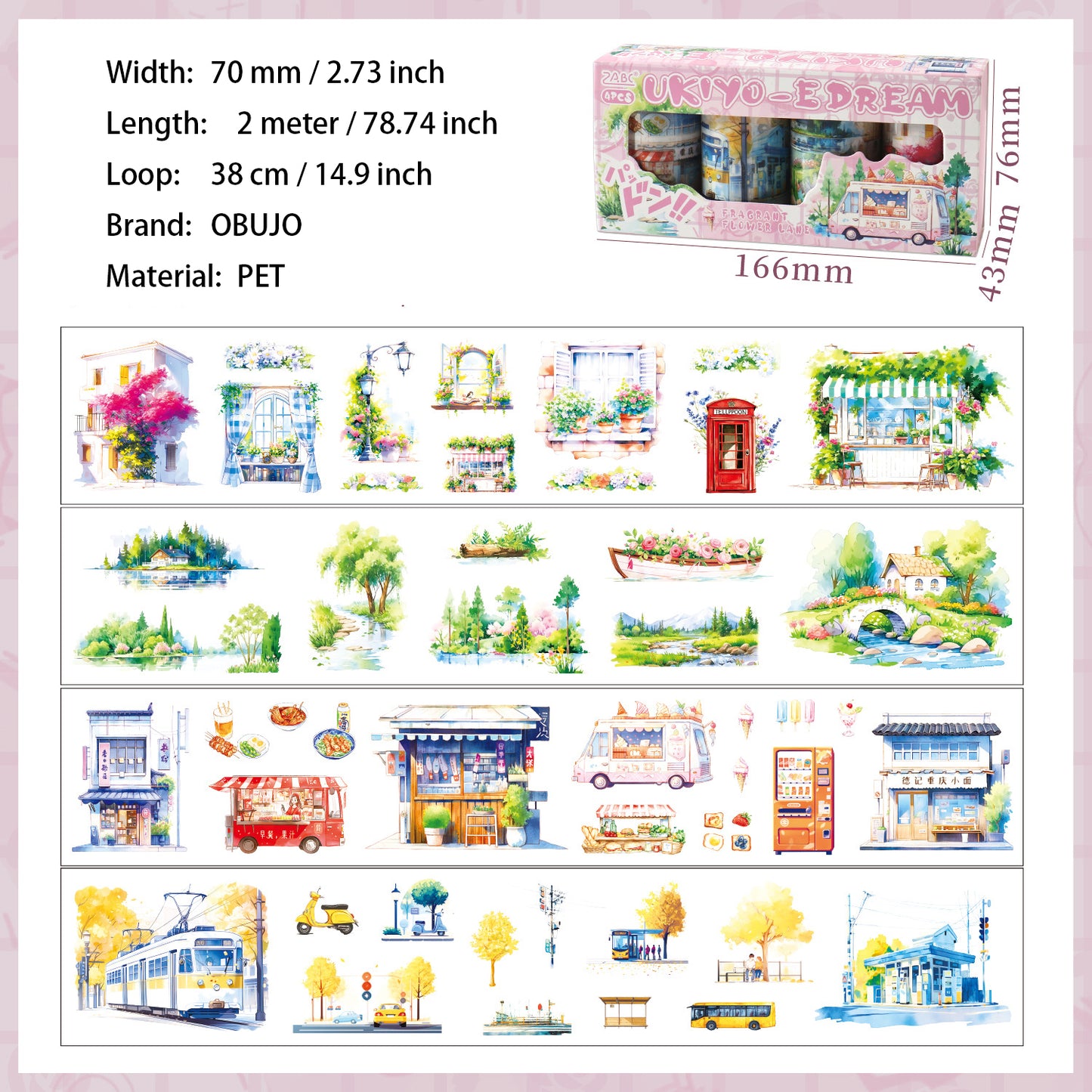 4 Rolls City Landscape PET Tapes Set HXFQ