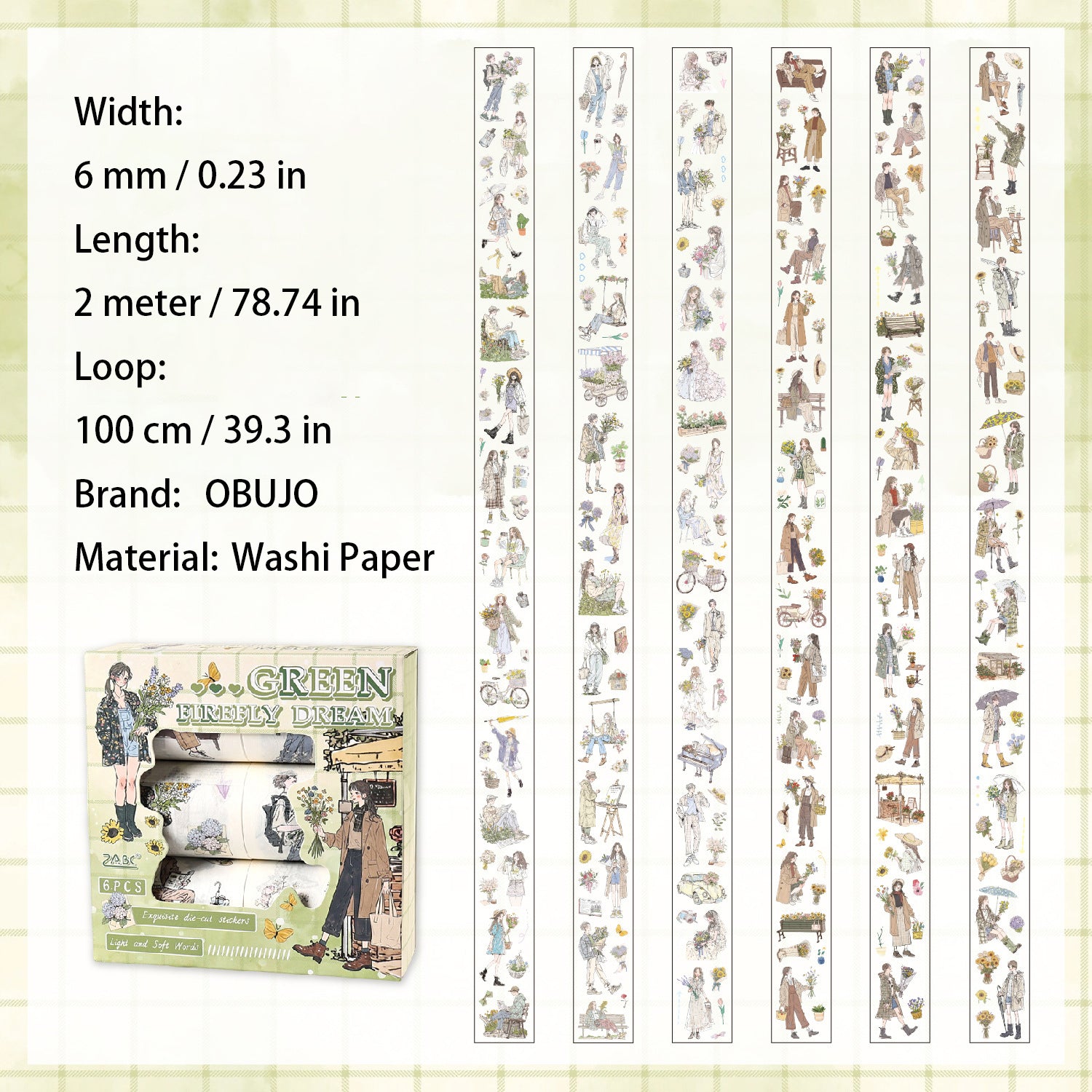 6 Rolls Girl Dialy Washi Stickers Tapes Set JGRY