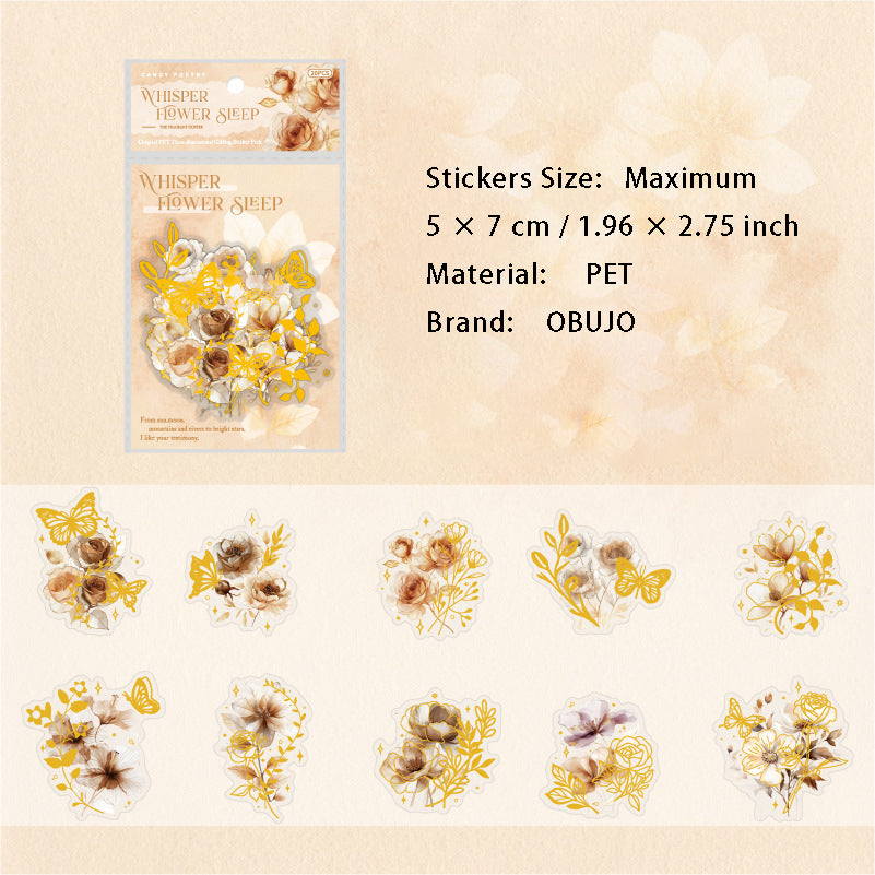 20 Pcs Gold Foil Flower PET Stickers KXFY