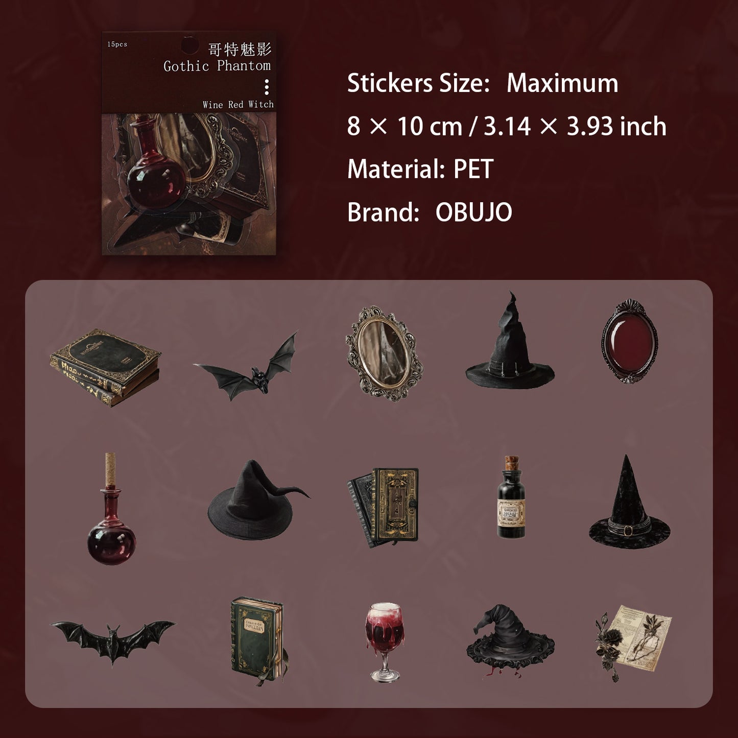 15 Pcs Gothic Dark  Magic PET Stickers GTMY