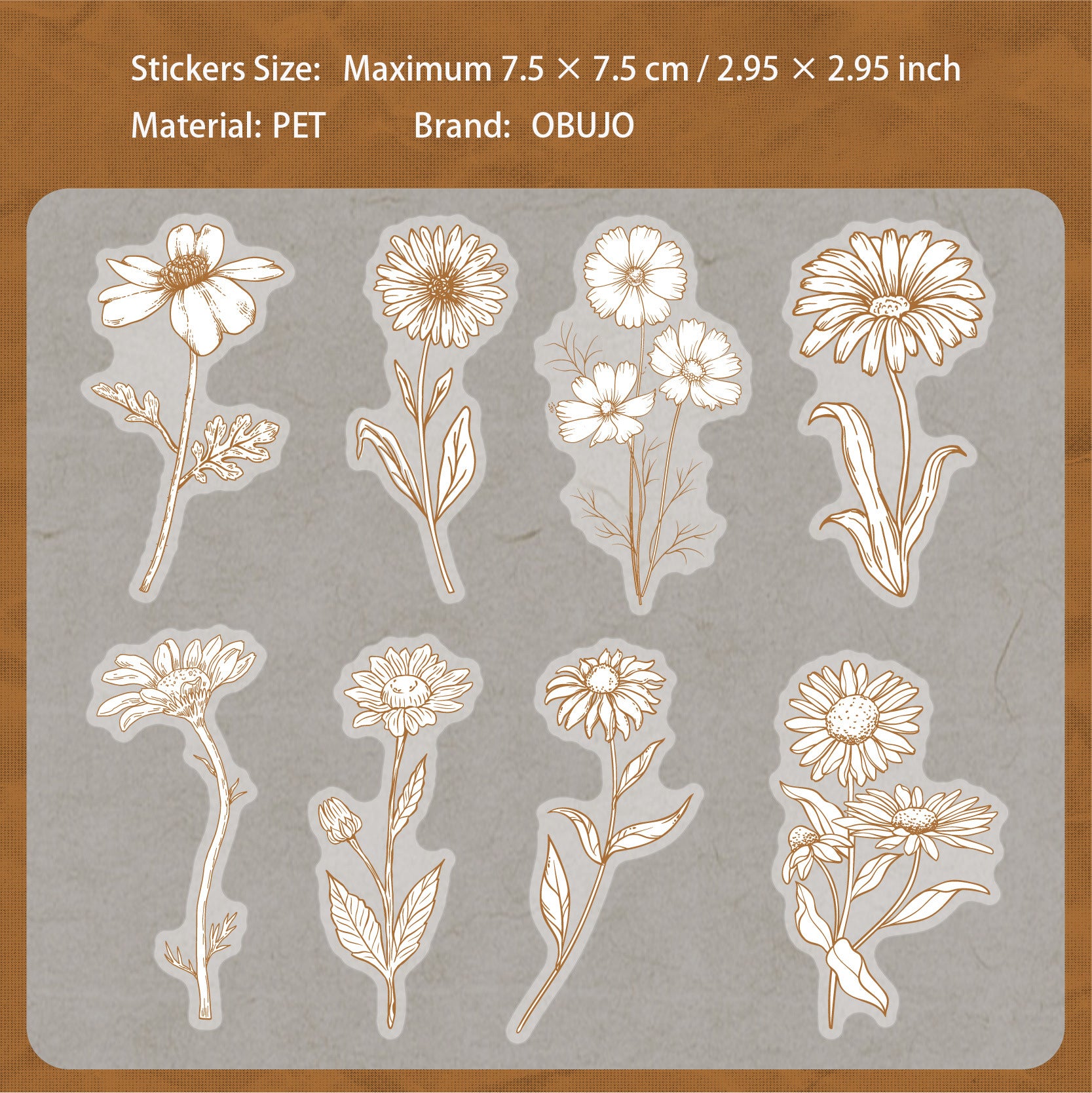 16 Pcs Vintage Flower PET Stickers HRXL
