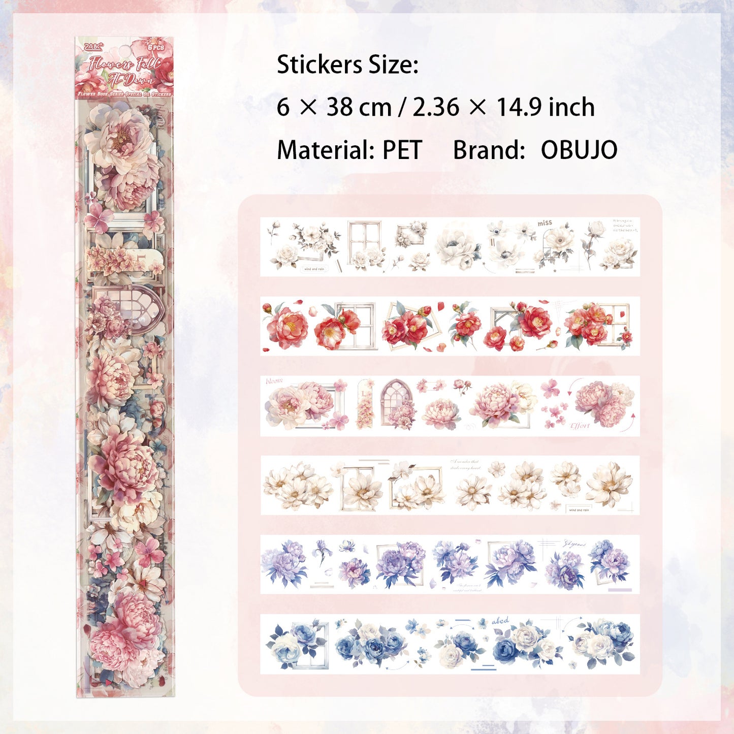 6 Sheets Flower PET Stickers HSJJ