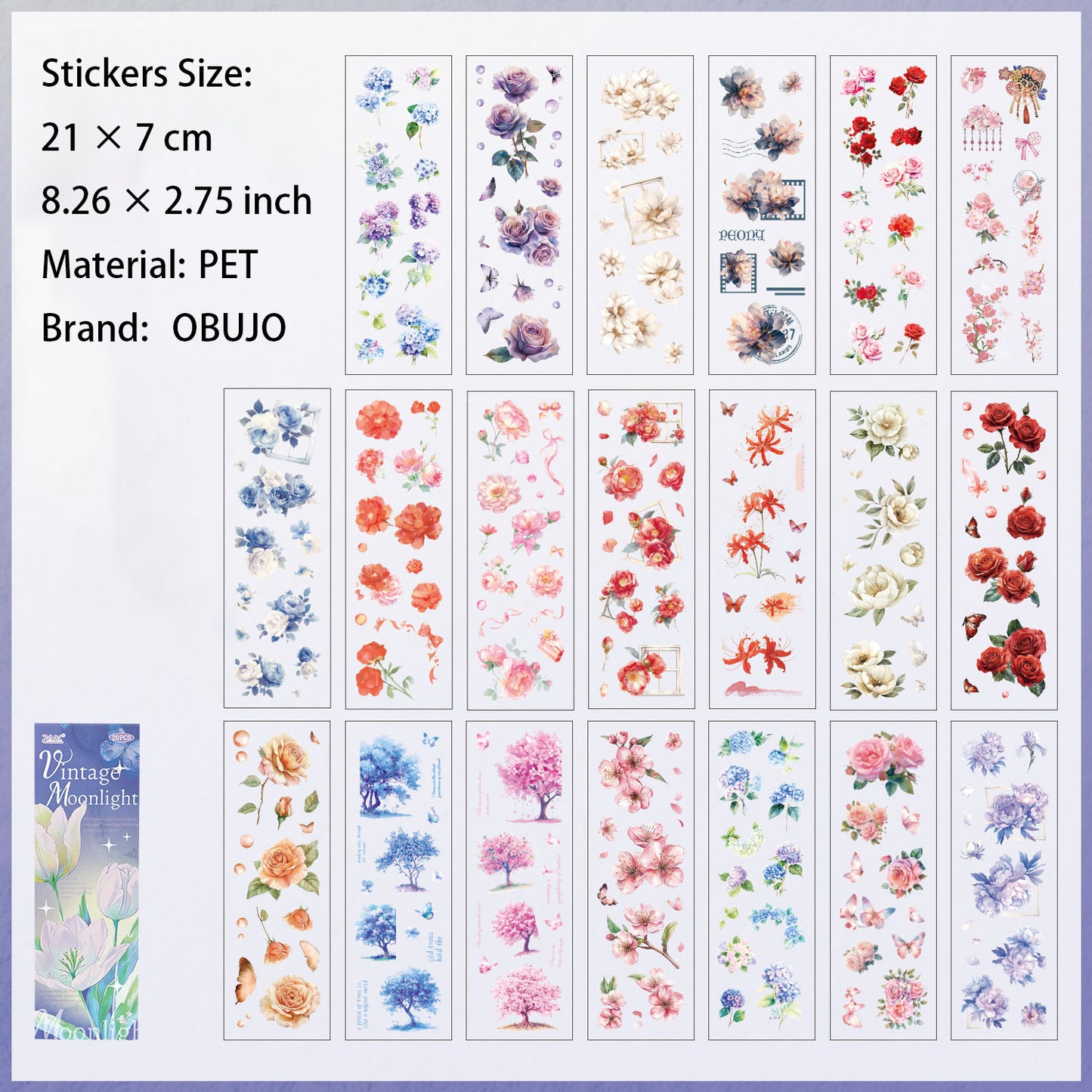 20 Sheets Flower Leaf Butterfly Stickers Book HJYL