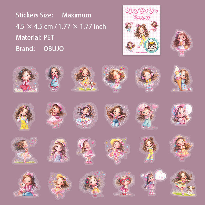 50 Pcs Cute Little Girl PET Stickers XYYXL
