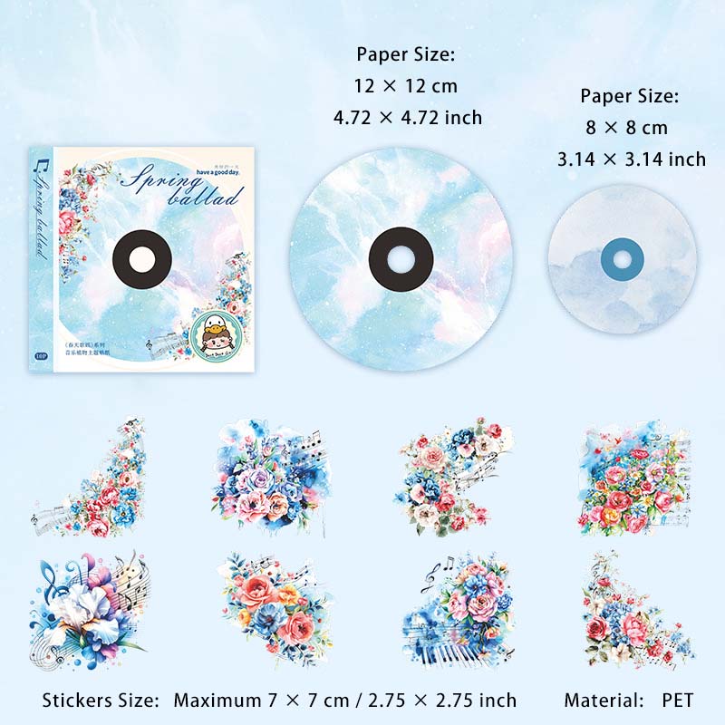 15 Pcs Disc Paper and Flower PET Stickers Kit CTGY