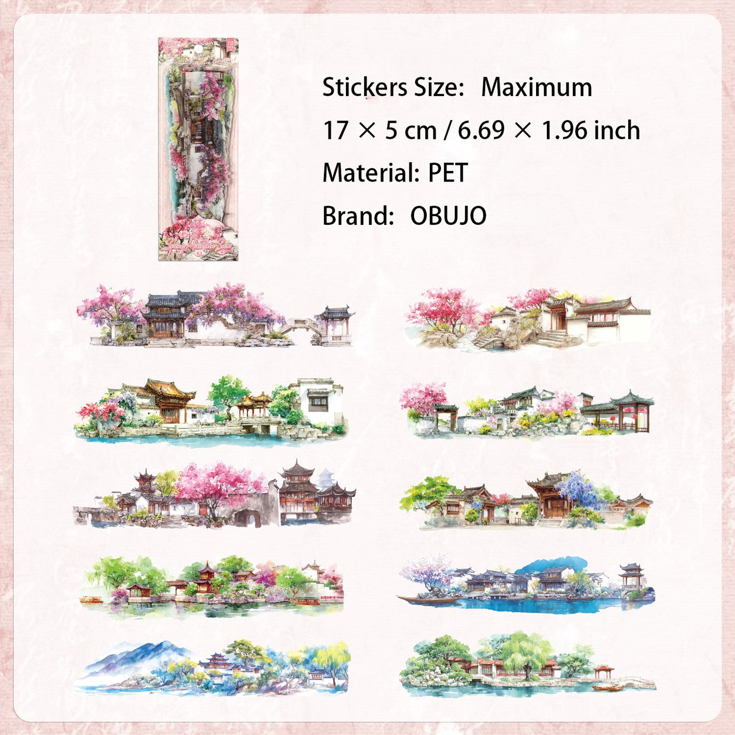 10 Pcs Seasonal Watercolor Landscape PET Stickers SSXT