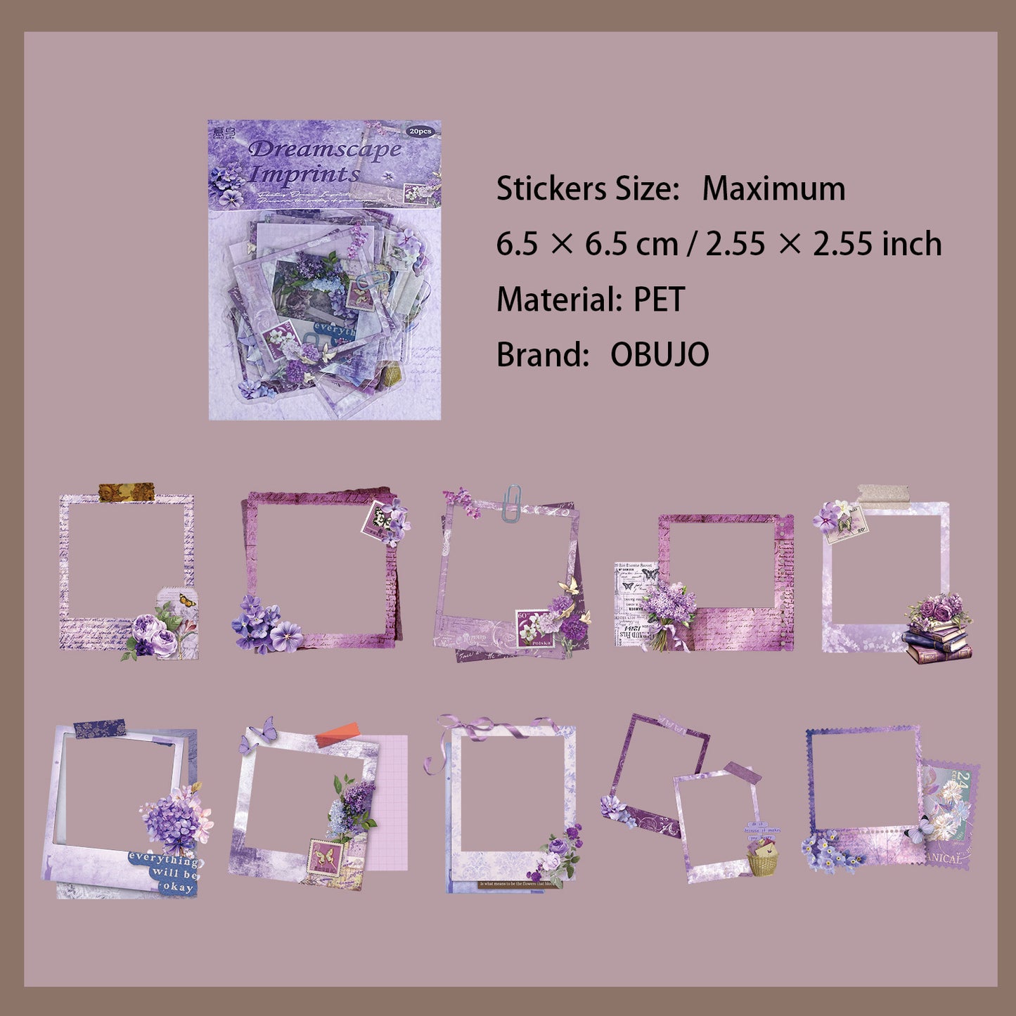 20 Pcs Vintage Frame PET Stickers FSYJ