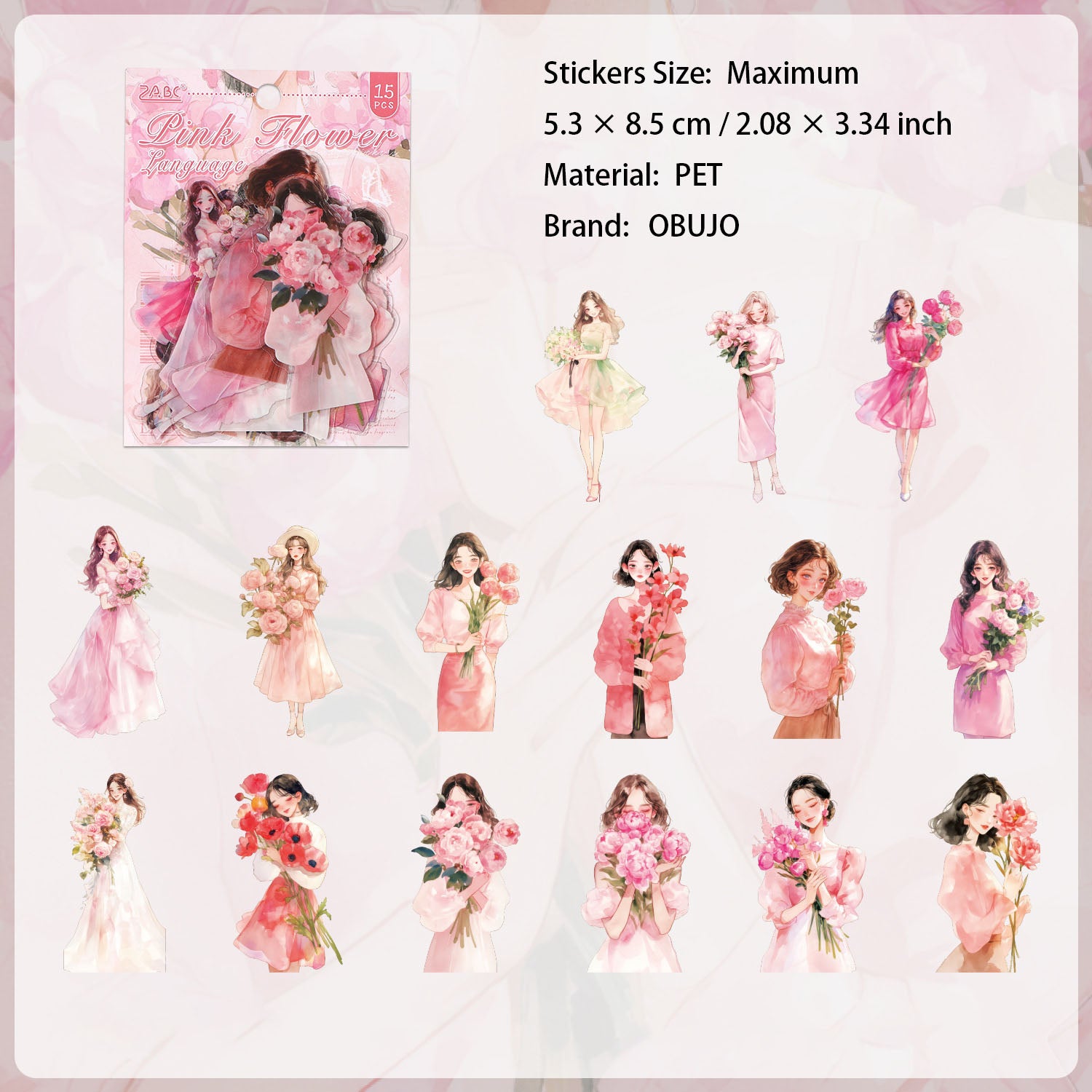 15 Pcs Flower Girl PET Stickers MMJR