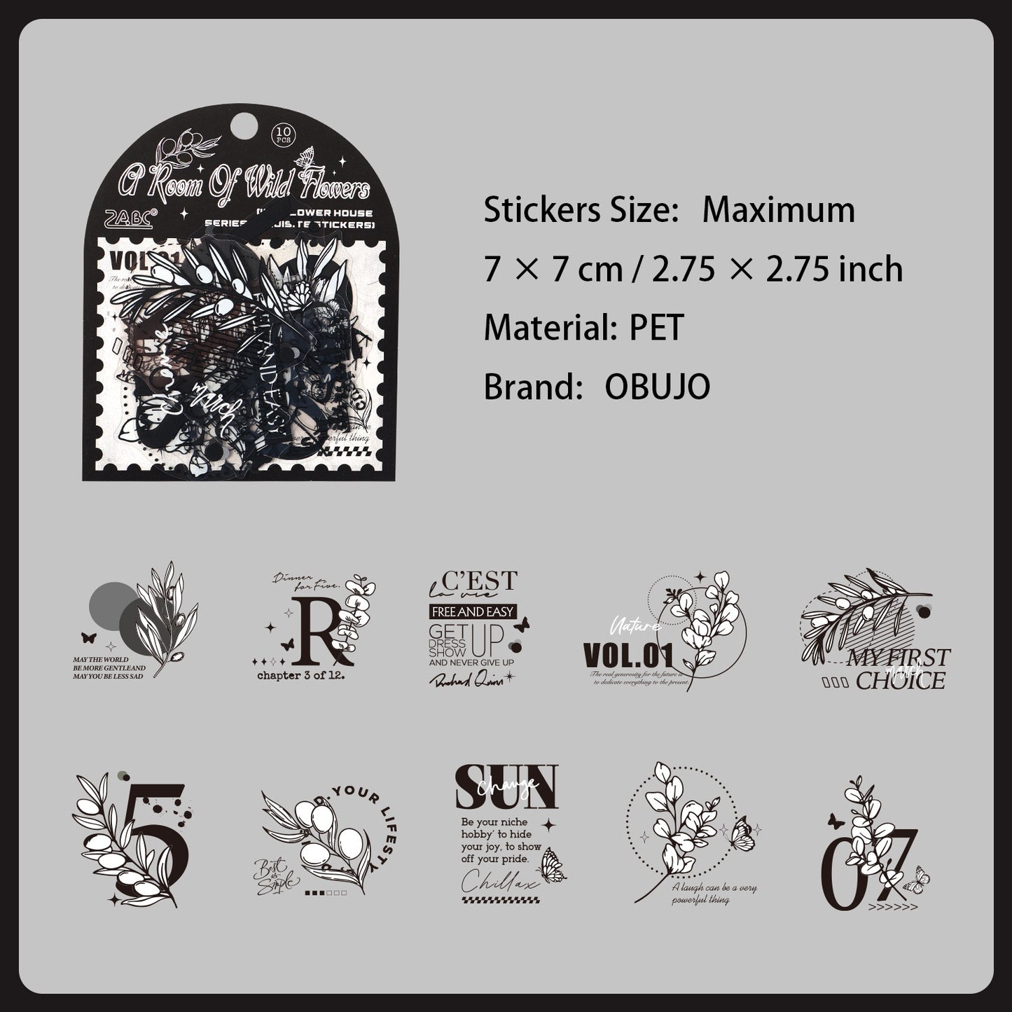 10 Pcs Black White Collage PET Stickers MSHF
