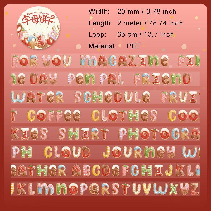 1 Roll Cookie Letter Planner Stickers Tape ZMBG