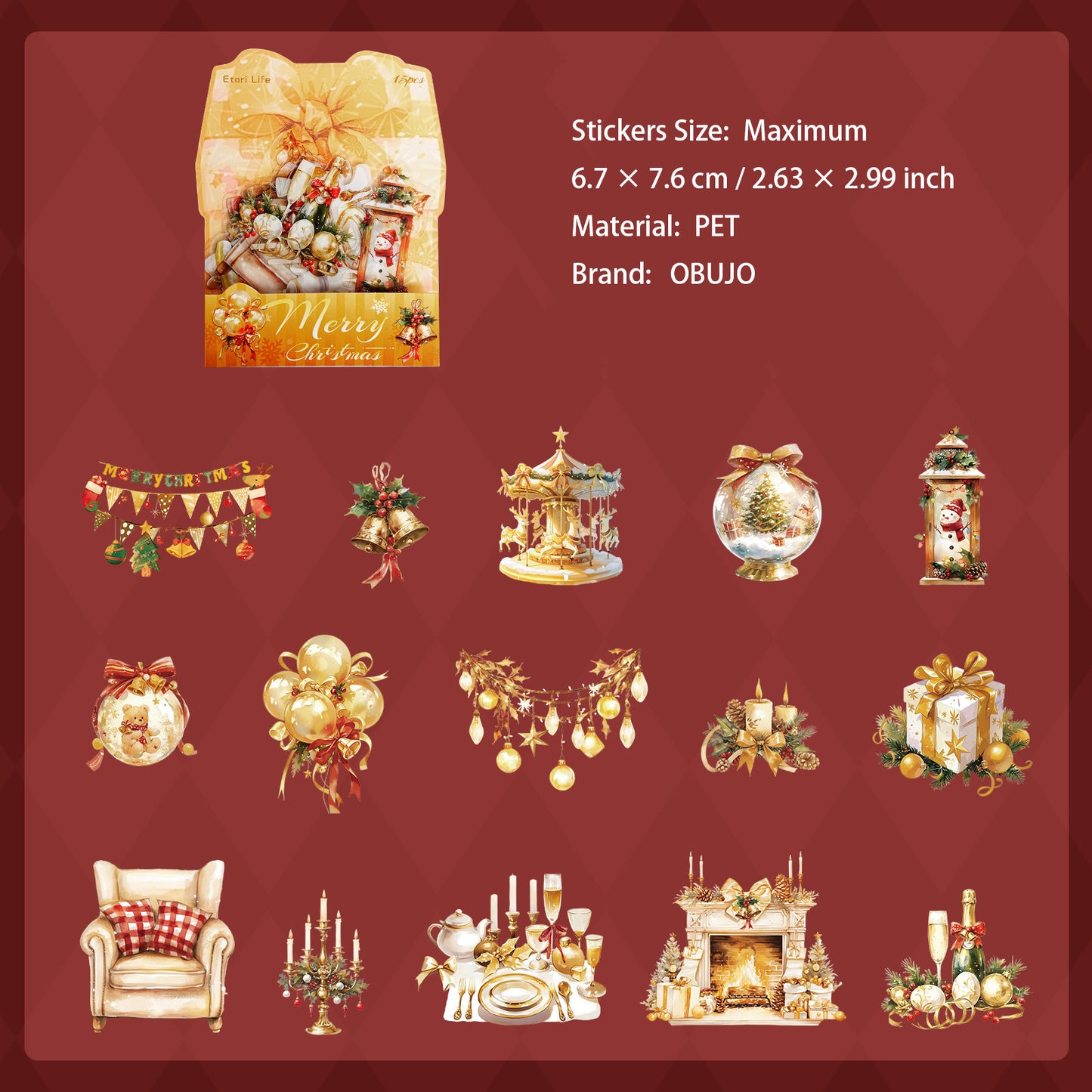 15 Pcs Christmas PET Stickres SDJXY