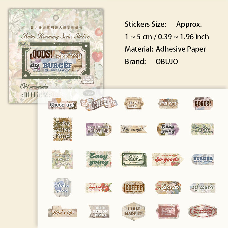 50 Pcs Vintage Words Stickers FGMY